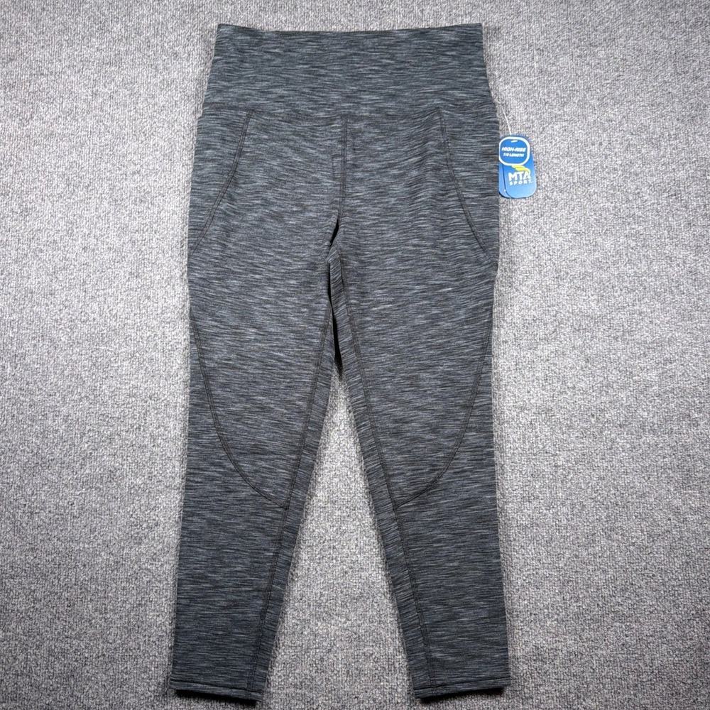 MTA Sport Leggings High Rise Women L Charcoal Grey 7/8 Length Space Dye Pockets